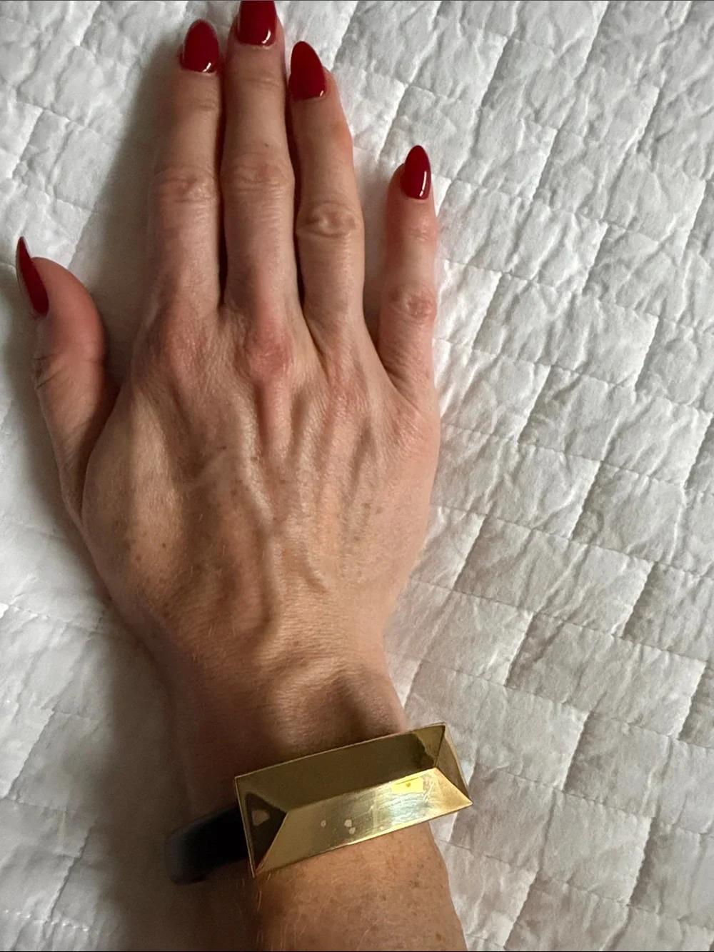Rebecca Minkoff Black Leather like Bracelet with Gold Geometric Accent
